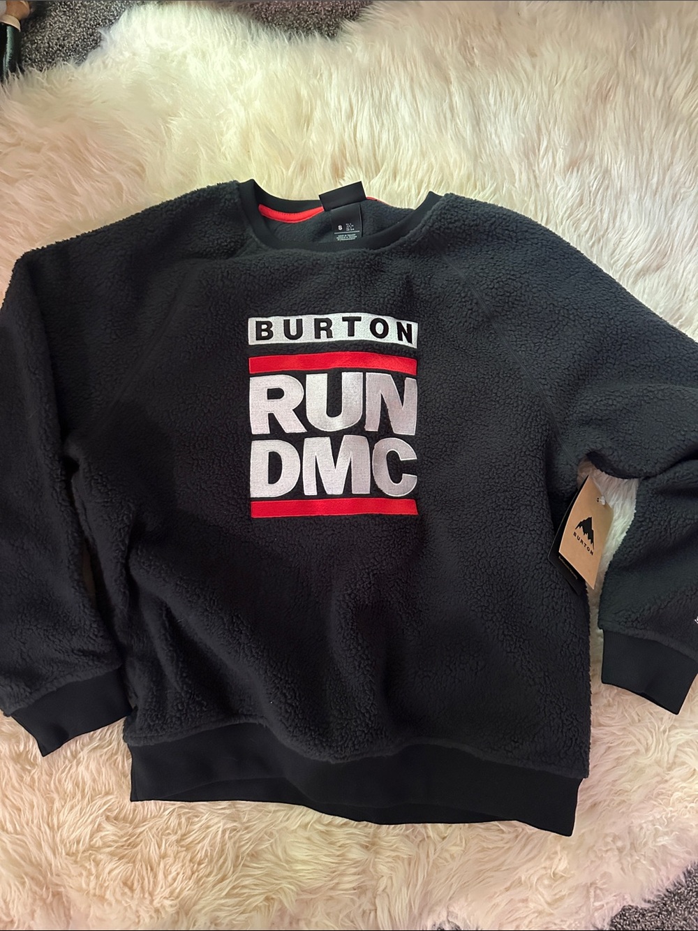 Burton Black Run DMC Sherpa Logo Crewneck with Red & White Accents